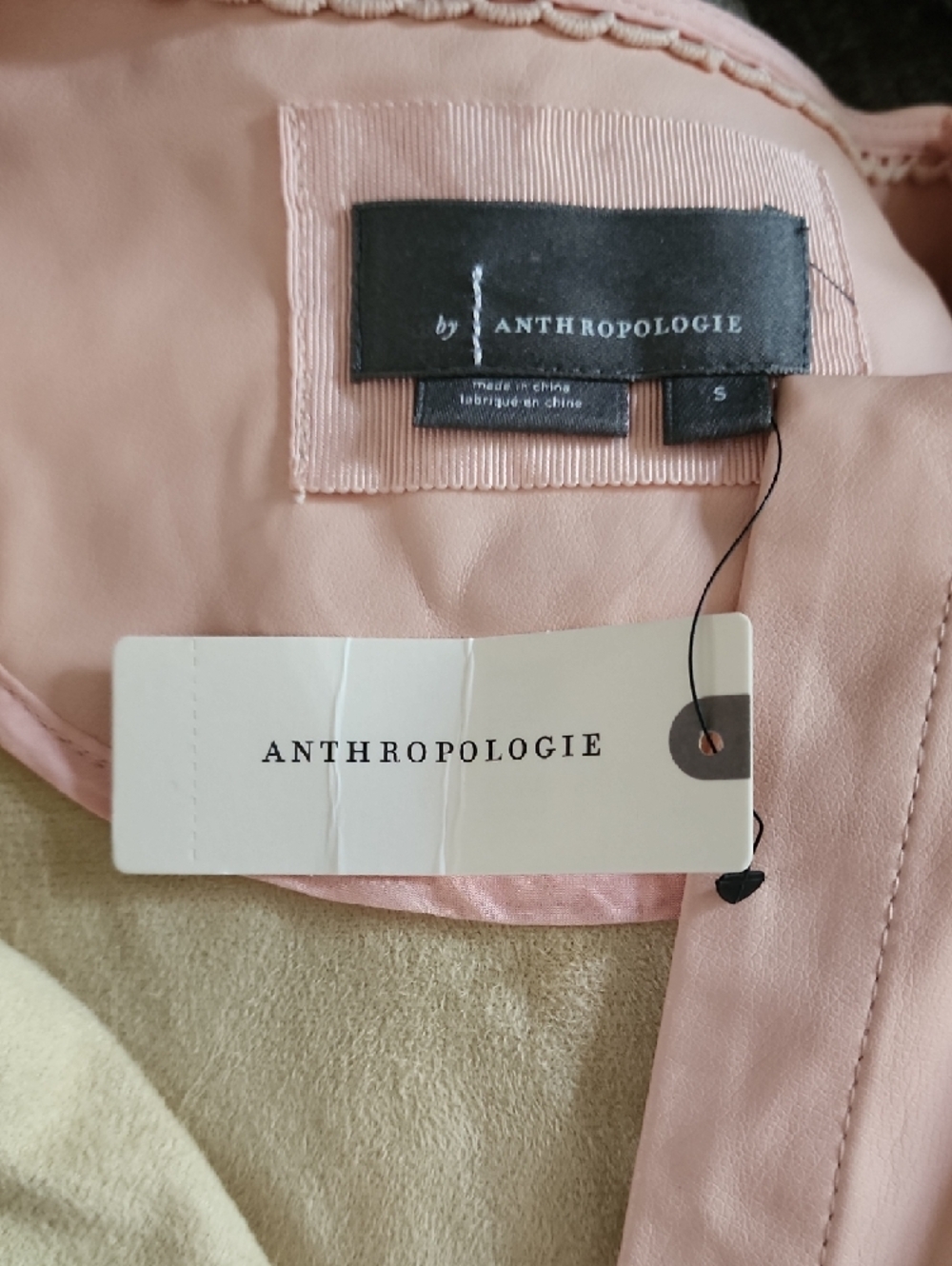 Anthropologie Somerset Vegan Leather Mini Dress Pink Rose Smocked Waist NWT - Picture 10 of 16